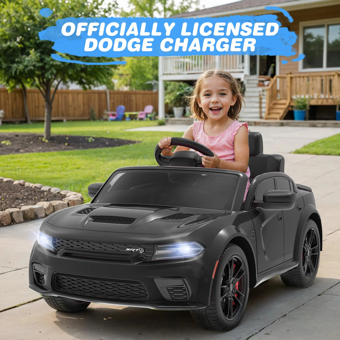 Dodge Electric Ride on Cars for Kids, 12V Licensed Dodge Charger SRT Powered Ride on Toys Cars with Parent Remote Control, Electric Car for Girls 3-5 W/Music Player/Led Headlights/Safety Belt, Black