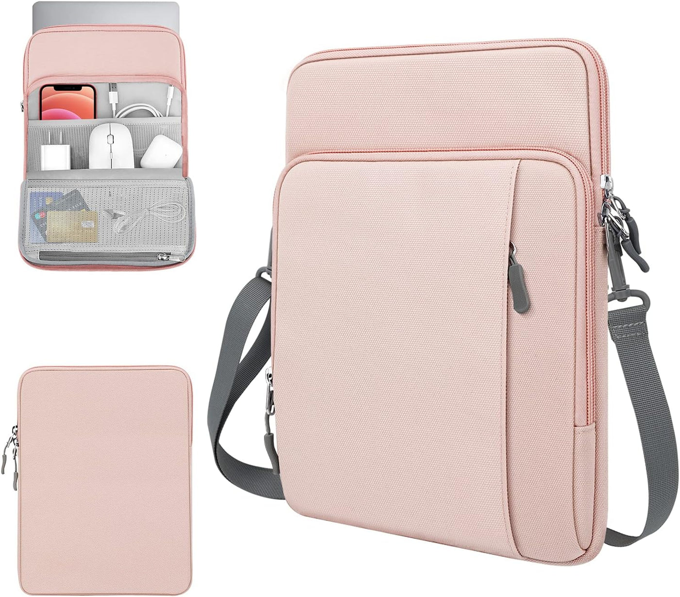 13.3-14 Inch Laptop Sleeve Carrying Bag with Pockets for Ipad Air 13 Inch 2024,Ipad Pro 13 Inch 2024,Macbook Air 2022-2018,Macbook Pro M2/M2/M1 Pro/M1 Max,Galaxy Tab S9+/S8+ 12.4",Pink