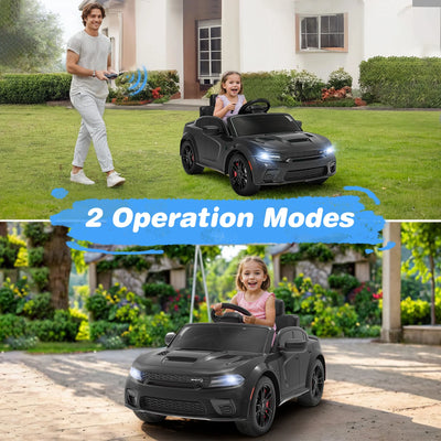 Dodge Electric Ride on Cars for Kids, 12V Licensed Dodge Charger SRT Powered Ride on Toys Cars with Parent Remote Control, Electric Car for Girls 3-5 W/Music Player/Led Headlights/Safety Belt, Black