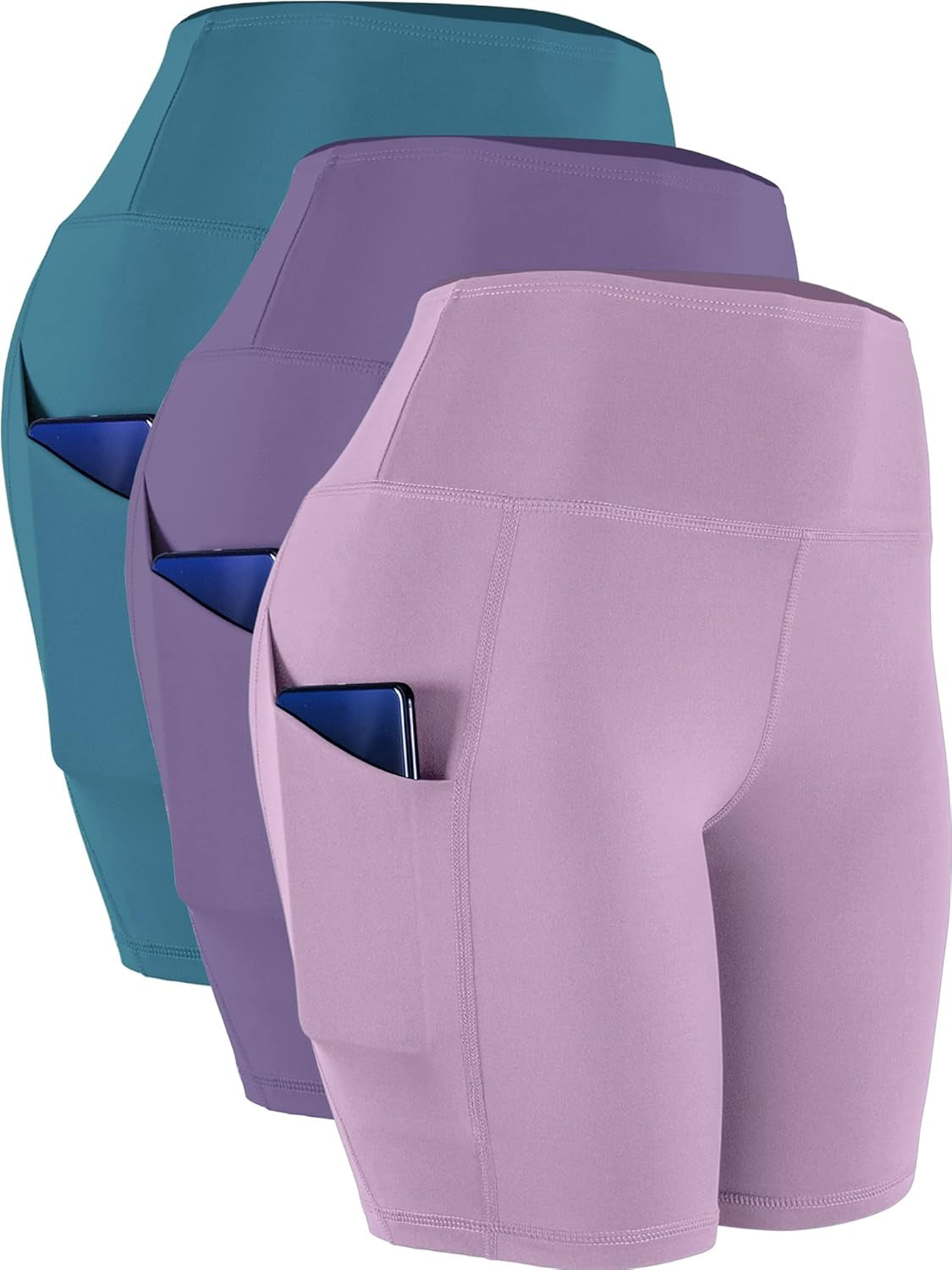 Women'S High Waist Spandex Yoga Shorts for Bike Running Two Side Pockets