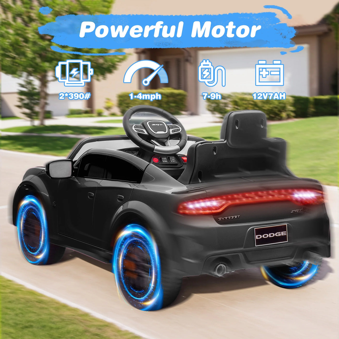 Dodge Electric Ride on Cars for Kids, 12V Licensed Dodge Charger SRT Powered Ride on Toys Cars with Parent Remote Control, Electric Car for Girls 3-5 W/Music Player/Led Headlights/Safety Belt, Black